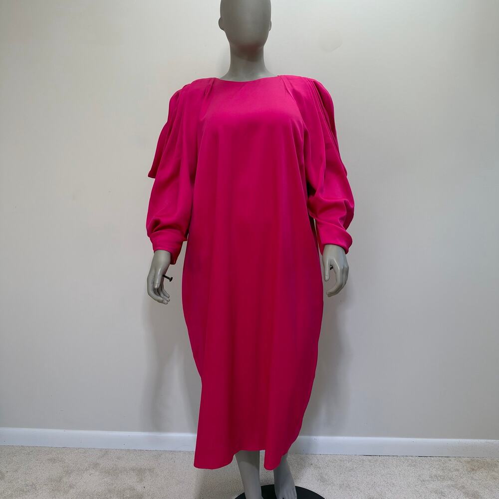 NWT Marina Rinaldi Pink Midi Dress Puff Sleeve US 22 Magenta Party Glams Luxury